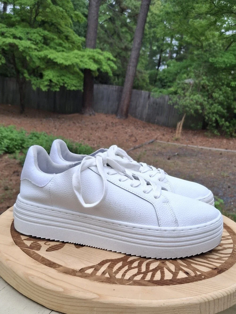 Joy Mangano Performance White Leather Comfort Platform Sneakers Orthotic Insole
